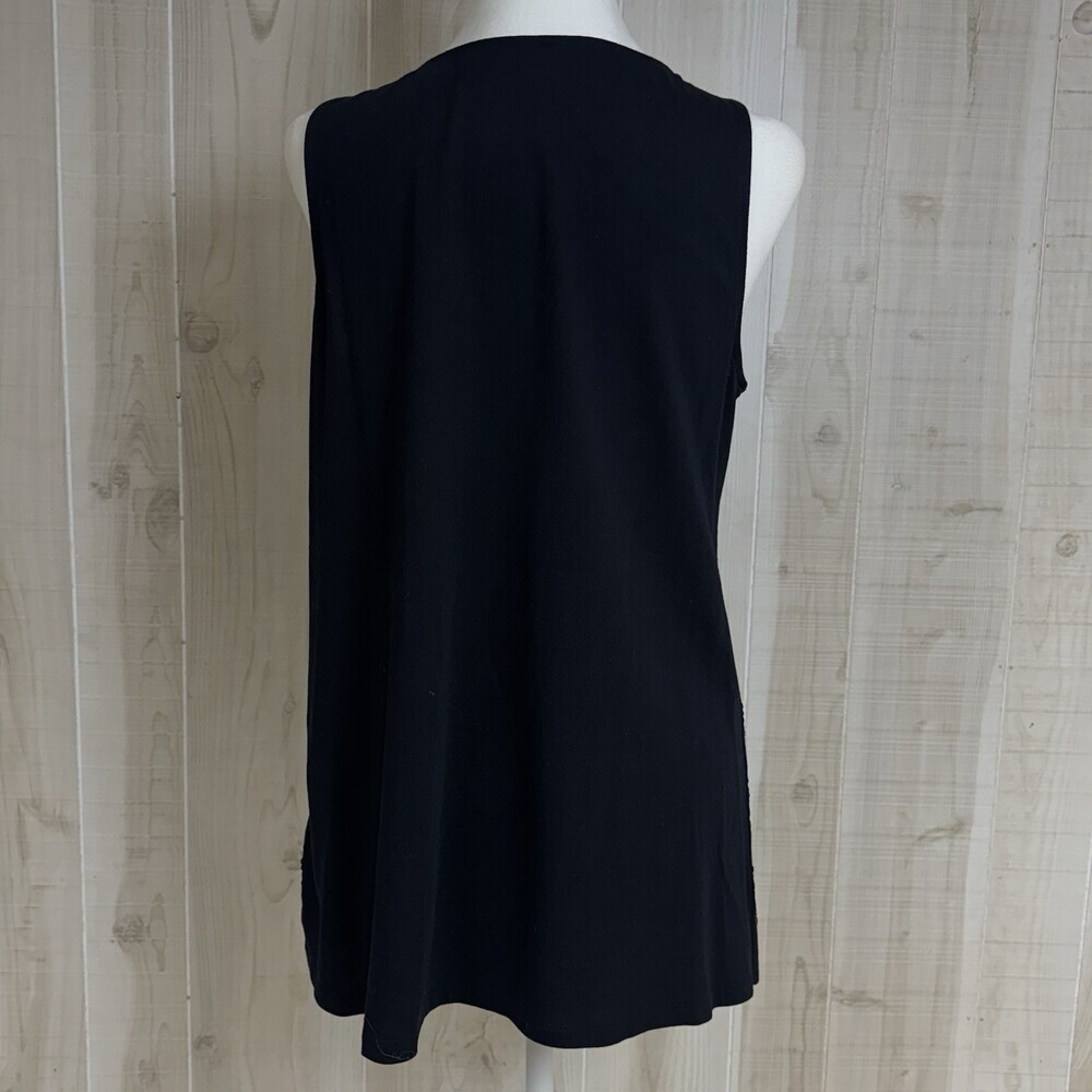 Garnet Hill Black Sequin Tunic Top Sleeveless Geometric‎ Sparkle Cotton M - Picture 2 of 10